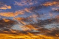 Gentle Sky at Sunset Sunrise with real sun and clouds. Real sunset sky, Royalty Free Stock Photo