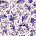 Gentle watercolor chrysanthemum flowers seamless pattern.