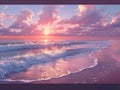 Gentle waves lapping at a sandy beach under a pastel sunset