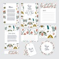 Gentle wedding cards template with flowers and butterflies.