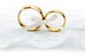 Gentle Wedding Celebration background - pair of wedding rings with bow Royalty Free Stock Photo