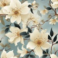 Gentle white flowers seamless pattern, created with generative AI