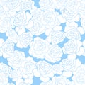gentle white roses linear pattern on a blue background