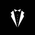 Gentleman avatar isolated on black background. bow tie with buttons and black suit or tuxedo Royalty Free Stock Photo