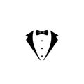 Gentleman avatar isolated on white background. bow tie with buttons and black suit or tuxedo Royalty Free Stock Photo