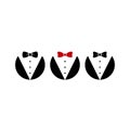 Gentleman avatar set isolated on white background. bow tie with buttons and black suit or tuxedo. Royalty Free Stock Photo