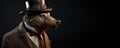 Gentleman, boss wild boar, pig in hat, suit and tie. Banner header. AI generated.