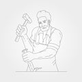 Gentleman carpenter working on woodworking vector symbol illustration design