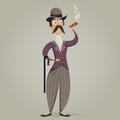 Gentleman with cigar and stick. Funny cartoon character.