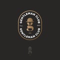 Gentleman club logo. Gold letter g in a hat-bowler. Male club emblem. Barbershop or beer pub.