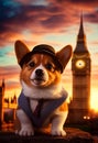 Gentleman dog walking in London. AI genarated Royalty Free Stock Photo