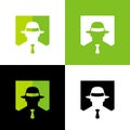 Gentleman with fedora hat, gangster or mafioso logo template, spy icon design