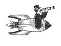 Gentleman flies in rocket with telescope sketch