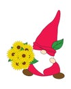 Gentleman gnome with sunflowers for his girlfriend