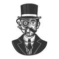 Gentleman half cyborg steampunk sketch vector