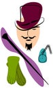 Gentleman in hat with cane, watch and gloves. British man in clipart model