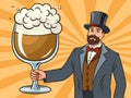 gentleman with a huge glass of beer pop art vector