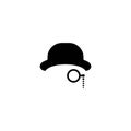 Gentleman icon isolated on white background. Silhouette of man`s head with moustache, lorgnette glasses and bowler hat