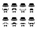 Gentleman icon - man with moustache and bow tie set
