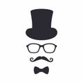 Gentleman icon. Unknown man with a mustache in the hat, glasses and bow. Royalty Free Stock Photo