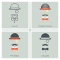 Gentleman Mask Disguise Victorian Hat Mustache Bow Monocle Businessman Retro Vintage Hipster Icon Great Britain Flat
