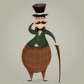 Gentleman with monocle and stick. Funny cartoon character.
