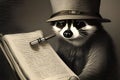 Gentleman raccoon wearing a hat. Amazing 3D Digital illustration. CG Artwork Background
