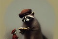 Gentleman raccoon wearing a hat. Amazing 3D Digital illustration. CG Artwork Background