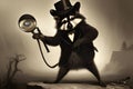 Gentleman raccoon wearing a hat and a coat. Amazing 3D Digital illustration. CG Artwork Background