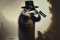 Gentleman raccoon wearing a hat and a coat. Amazing 3D Digital illustration. CG Artwork Background