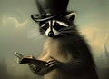 Gentleman raccoon wearing a hat reading a newspaper. Amazing 3D Digital illustration. CG Artwork Background