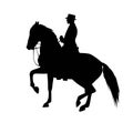 Gentleman Riding Horse, Man in Vintage Style Clothes Sitting on Horse black and white Vector Illustration