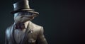 Gentleman shark boss in hat, suit and tie. Banner header. AI generated.