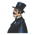 Gentleman with top hat cylinder engraving vector