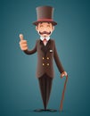 Gentleman Victorian Business Cartoon Character Icon English Background Retro Vintage Great Britain Design