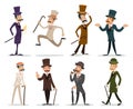 Gentleman Victorian Business Cartoon Character Icon Set English Background Retro Vintage Great Britain Design