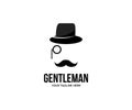 Gentleman vintage head elements set logo design. Black tophat, glasses, moustache, classic accessories. Realistic retro male Royalty Free Stock Photo