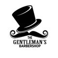 Gentlemans barber shop black emblem with tall hat and mustaches