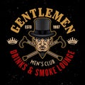 Gentlemen club vector emblem, logo, badge or label in cartoon colored style on dark background