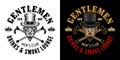 Gentlemen club vector emblem, logo, badge or label in two styles black on white and colored on dark background