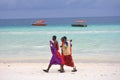 Colorful leisurely stroll on the coast of western Africa on Zanzibar Island