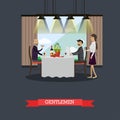 Gentlemen in restaurant concept vector illustration in flat style. Royalty Free Stock Photo
