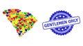 Gentlemen Only Scratched Seal and Bright Heart Mosaic Map of South Carolina State for LGBT