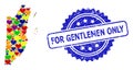 For Gentlemen Only Scratched Stamp and Bright Heart Mosaic Map of Belize for LGBT