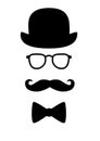 Gentlemen set. Hat. Glasses. Mustache. Bow tie. Vector icon Royalty Free Stock Photo