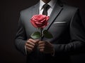 gentlemen in suits holding roses blank space, ai generative