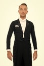 Gentlemens club. Man dancer ballroom dance look elegant. Dancer of ballroom dance. Gentleman well groomed dancer white