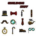 Gentlemens vintage stuff flat icon set