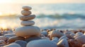 Oceanic Equilibrium A Graceful Stack of Stones on the Seaside Royalty Free Stock Photo
