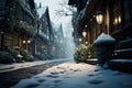 Gently falling snow transforms the quiet street into a haven